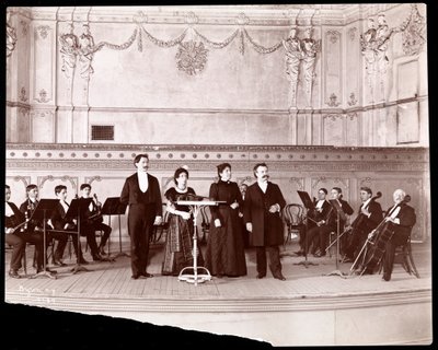 String Section Behind Male and Female Vocalists, 1905 by Byron Company